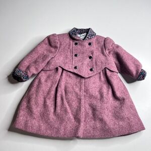 Vintage Rothschild Toddler Girls Wool Blend Double Breasted Pink Coat Size 2 USA